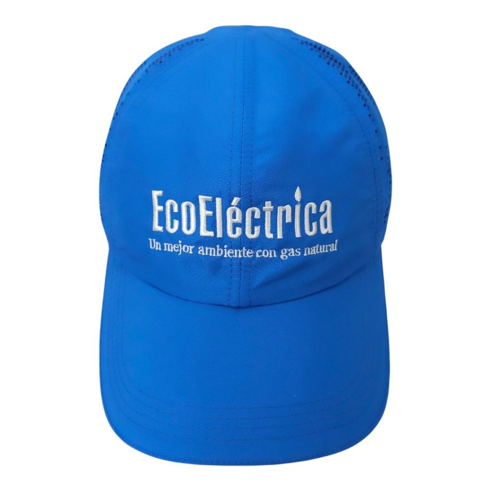 EcoElectrica Side Mesh Strapback Cap Embroidered Logo Trucker Baseball Hat Blue
